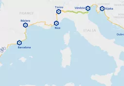 Eurovelo8 “del Mediterraneo”  collega Cadice, in Spagna, ad Atene e a Cipro